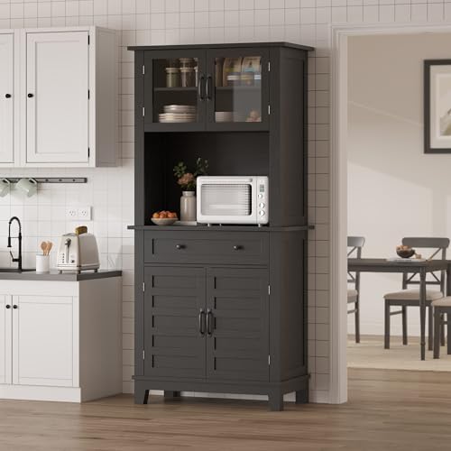 Takywep 72 in Tall Kitchen Pantry Cabinet, Kitchen Hutch Bar Cabinet