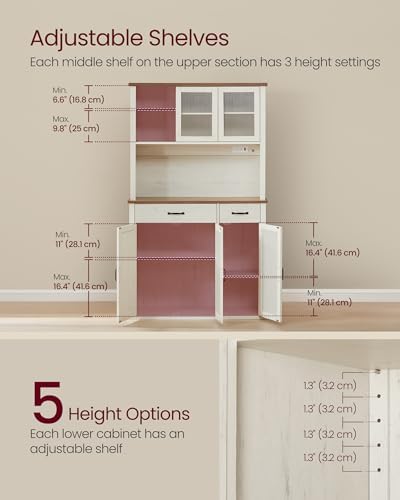 VASAGLE Pantry Cabinet with Lights and Charging Station