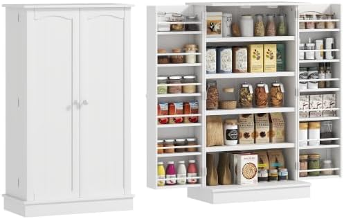 HOMCOM 41" Kitchen Pantry Storage Cabinet 12 Door Shelves White