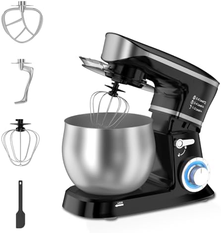 Electric Stand Mixer, Kitchen Mixer 6.5-Quart Tilt-Head, 6 Speeds with Dough Hook, Whisk, Beater, and Splash Guard, Stainless Steel Bowl for Baking