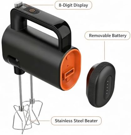 Cordless Hand Mixer Electric,Removable battery,8-Speed,LED Digital Display