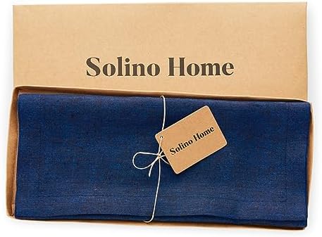 Solino Home 100% Pure Linen Dining Table Runner Blue, Athena 14 x 48 in