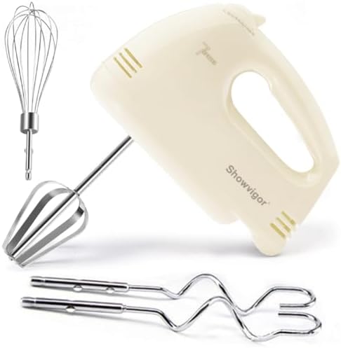 Handmixer Electric Handheld - 7 Speed Portable Kitchen Mixer Electric with 5 Stainless Steel Accessories Whisk, Food Beater for Whipping Mixing Cookies Cakes Eggs, Beige
