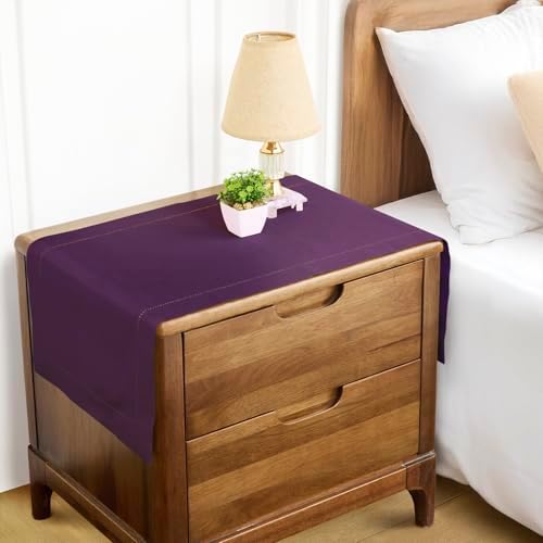 Solino Home Cotton Linen Table Runner Purple Hemstitch, 14 x 48 in
