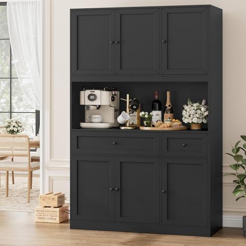 BOTLOG 72" Kitchen Pantry Cabinet Microwave Stand, 10 Storage Compartments