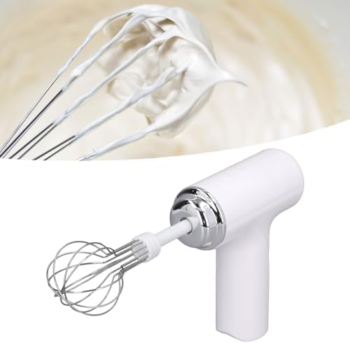 Electric Egg Beater, Cordless Hand Mixer with 2 Metal Mixing Whisk, 3 Speeds Adjustable, for Whipping Cream Butter Stirring Egg Liquid Jam (White)