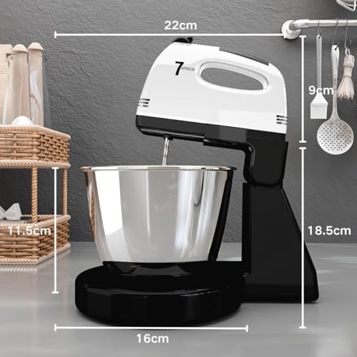 Stand Mixers, 7 Speeds With 3QT Stainless Steel Bowl, Stand and Hand Mixer with Dough Hook, Whisk, Mixing Beater for Baking, Cake, Cookie, Kneading (Silver)