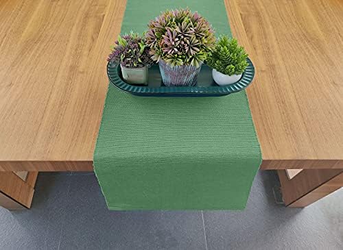 AVKA Studio 100% Cotton Ribbed Table Runner - Pack of 1-13 x 72 Inches - Green - Dining Or Kitchen Table Runner Thick Construction for Everyday Use, Picnics, Outdoor Table, Weddings, etc