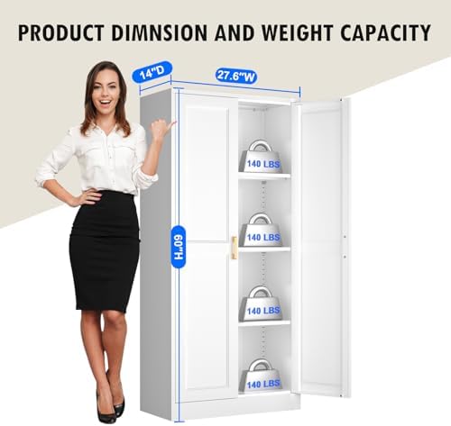 Polup 60" White Metal Kitchen Pantry Storage Cabinet with Doors and Shelves