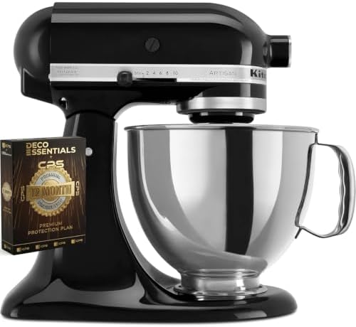 KitchenAid Artisan Series 5 Quart Tilt Head Stand Mixer with Pouring Shield KSM150PS, Onyx Black Bundle with Deco Essentials Exclusive CPS 1 Year Extended Protection Pack