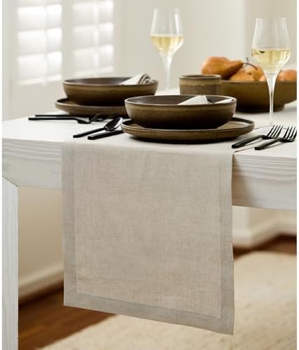 Solino Home 100% Pure Linen Table Runner Natural Long, Fete 14 x 156 in