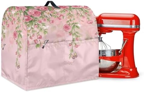 Butterfly with Rose Mixer Cover Compatible with 4-8 Qt Kitchen Aid Mixer Covers Anti-Stain Kitchen Appliance Dust Cover with Handle Pockets