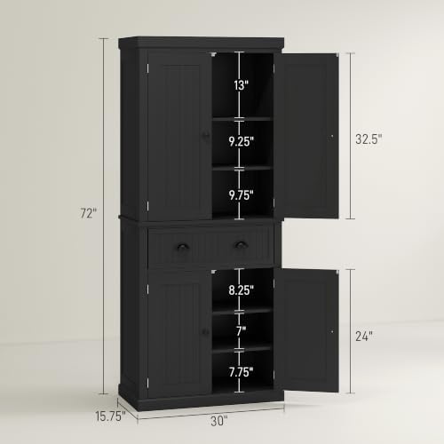 HOMCOM 72" Kitchen Pantry Cabinet Freestanding Tall Storage Cabinet Black