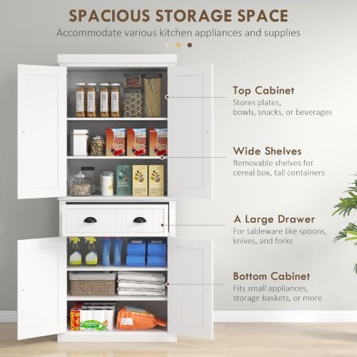 HOMCOM 72" Kitchen Pantry Cabinet Freestanding Tall Storage Cabinet White