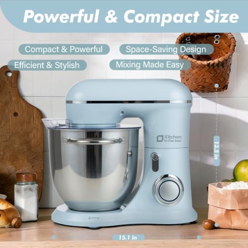Kitchen in the box 6.5QT Stand Mixer,10-Speed Stainless Steel Bowl (Blue)