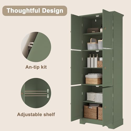ChooChoo 63.2" Tall Bathroom Storage Cabinet with 6 Doors, Pantry Cabinet
