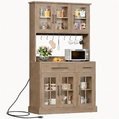 DWVO 71'' Tall Kitchen Pantry Storage Cabinet, Ivory Grey