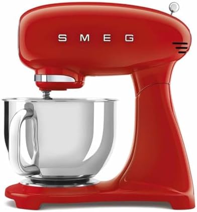 SMEG SMF03 Stand Mixer – 5 Qt Tilt-Head Mixer with Stainless Steel Bowl, 10 Speeds, Retro 50s Vintage Style – Red
