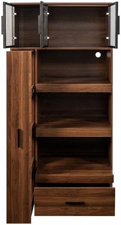 Jmyab 70.87" Tall Kitchen Pantry Cabinet, Storage Cabinet with Multi Shelves and Drawers, Tall Kitchen Pantry with Microwave Stand for Living Dining Room, Walnut