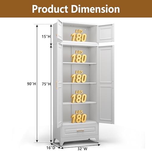 Polup Kitchen Pantry Cabinet, 90" Tall Metal Storage Cabinet with Doors
