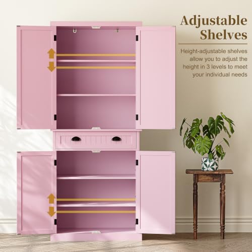 ARTPOWER 72" Tall Freestanding Pantry & Kitchen Storage Cabinet, Pink
