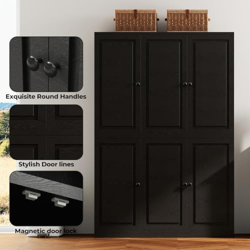 IRONCK Kitchen Pantry Storage Cabinet, 47.2" W x 69" H, 6 Doors, Black