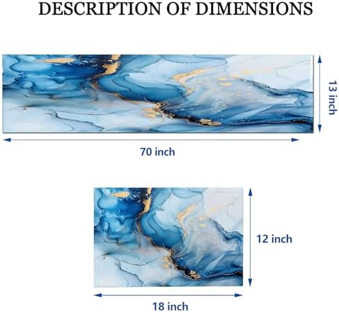 Mcalk Blue Marble Table Runner and Placemats Set of 6, Marble Print Placemats, Modern Cloth Place Mats Indoor for Kitchen,Washable Linen Material for Dining Table