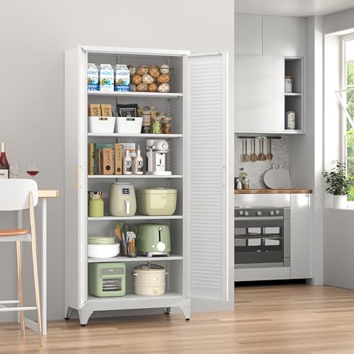 UNICOLY 75" Metal Storage Cabinet, Kitchen Pantry Storage Cabinet with Door