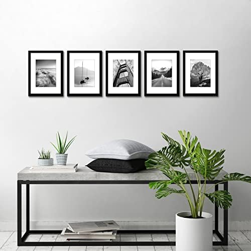 Americanflat 9x12 Picture Frame with Polished Plexiglass - Set of 5 - Use as 6x8 Frame with Mat or Display 9x12 Photo Without Mat - Galleria Collection - Picture Frames for Wall Display - Black