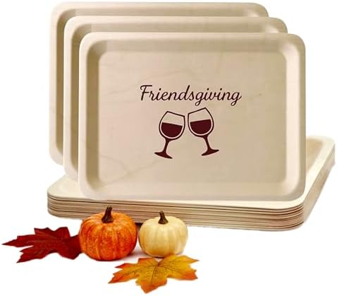 Perfect Stix 10-Inch Wooden Plates with “Friendsgiving” Printed in Burgundy – Eco-Friendly Biodegradable Disposable Dinner Plates – Fall Tableware for Thanksgiving & Friendsgiving Parties – Pack of 25