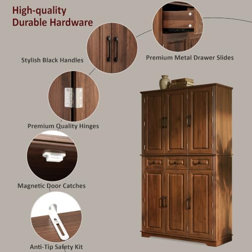 Ball & Cast 72" Kitchen Pantry Cabinet with Pull-Out Trays, Walnut