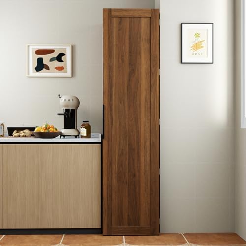 KEIKI 21.65" W Slim Kitchen Pantry Storage Cabinet with Door-Side Rack & Shelves, Tall Narrow Freestanding Sideboard Wood Hutch Food Pantries Cupboard for Coffee Bar, Dining Room