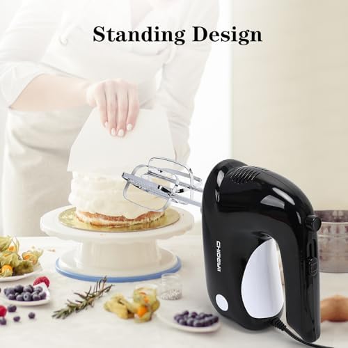 5-Speed Hand Mixer Handheld，300 W Electric Whisk with 4 Stainless Steel Accessories，Electric Hand Mixer for Baking Cakes, Eggs, Cream （Black）