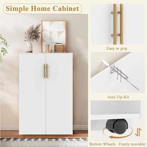 VECELO 35.5" Small Pantry Cabinet with Doors and Adjustable Shelves, Freestanding Food Storage Cupboard Sideboard with Sturdy Construction, for Kitchen Dining Room Living Room, White