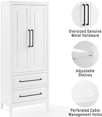 Crosley Furniture Genevieve Pantry Storage Cabinet with Shelves, Kitchen, Dining, or Laundry Room, White