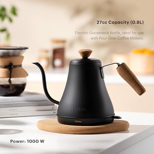 Bodum 27oz Bistro Gooseneck Electric Water Kettle, Pour Over Coffee & Tea, Stainless Steel, Matte Black - Image 2