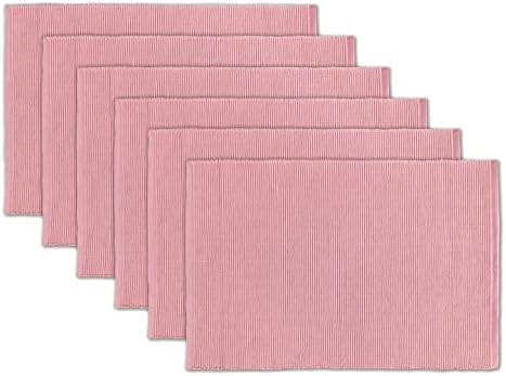 100% Cotton Ribbed Placemats - Set of 6-13 x 19 Inches - Dull Pink - Everyday Basic Cloth Table Mats - Thick Construction, Washable & Reusable Cloth Place Mats - by AVKA Studio