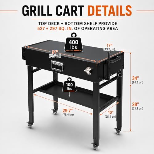 Hisencn Dual-Shelf Foldable Grill Cart for Blackstone&Ninja Woodfire