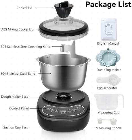 7.4QT Electric Dough Mixer for Bread and Pizza Dough, Dough Maker Featuring a Ferment Function.304 Stainless Steel Whisk and a Top Small Window for Easy Add Water and Seasoning(Black）