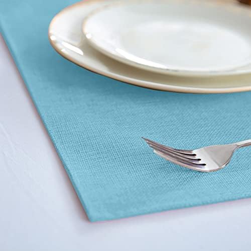 Cloth Placemats Set of 8, Linen Type Fabric Placemats Machine Washable Heat Resistant Placemats Wrinkle Free Thick Polyester Kitchen Place Mats for Dining Table (Light Blue)