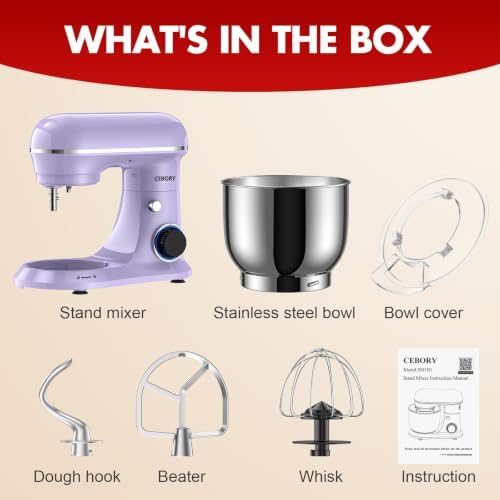 CEBORY Stand Mixer, 4QT 10+P-Speed Electric Kitchen Mixer with Bowl