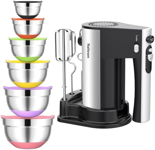 600W Electric Hand Mixer with 6 Piece Mixing Bowls
