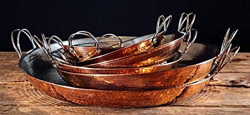 Sertodo 15 Inch Hand-Hammered Copper Paella Pan | Heavy-Gauge Pure Copper Frying Pan & Skillet | Artisan Cookware for Cooking & Serving – Alicante Style