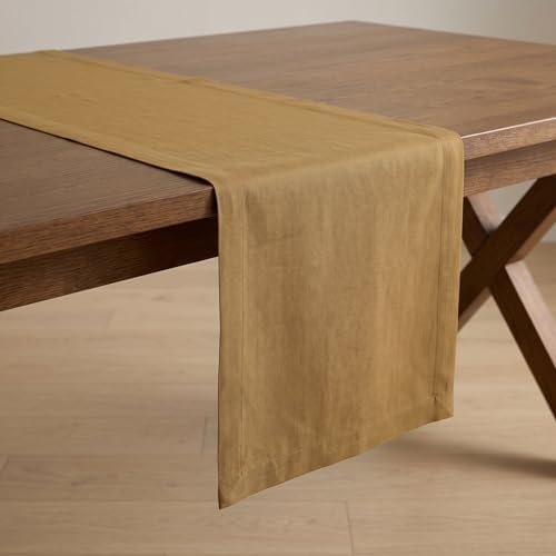 Solino Home 100% Pure Linen Table Runner Caramel Woven, Fete 14 x 60 in