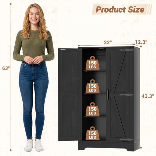 Unikito Kitchen Pantry Storage Cabinet with Adjustable Shelves, Black