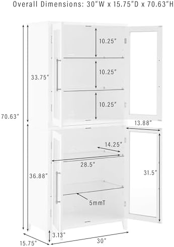 Crosley Furniture Roarke Glass Door Pantry Storage Cabinet