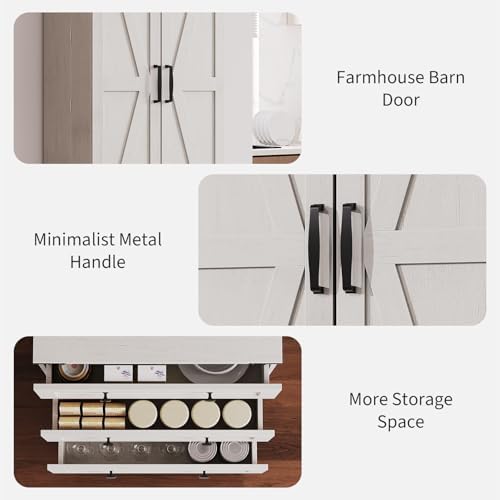 IDEALHOUSE Farmhouse Kitchen Pantry Cabinet - 72" Tall Large Wood Kitchen Storage Cabinets with Adjustable Shelves & 2 Barn Doors & 3 Drawer, Versatile Storage for Dining Room, Bathroom, Living Room