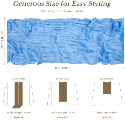 Goodluck 10 Pack 10Ft Baby Blue Cheesecloth Table Runner 35x120 Inch Boho Gauze Table Runner Cheese Cloth Extra Long Romantic Table Runners for Wedding Bridal Shower Birthday Party Table Decor
