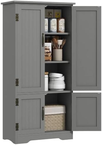 HOMCOM 48.5" Kitchen Pantry Cabinet, Kitchen Pantry Storage Cabinet, Gray