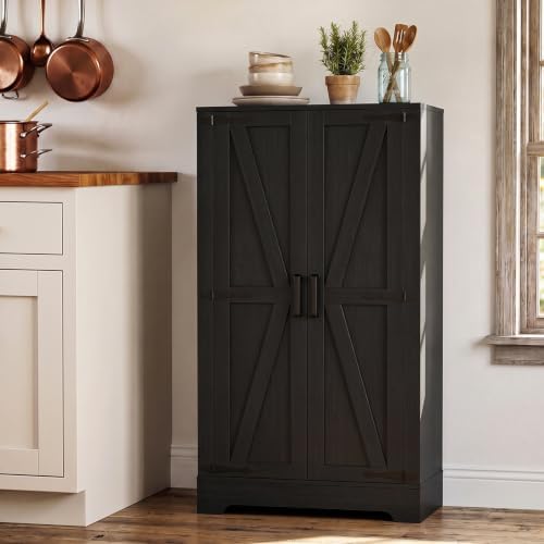 Unikito Kitchen Pantry Storage Cabinet with Adjustable Shelves, Black